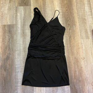 Black Halo Twist Strap Cross Bodice Fitted Mini Little Black Dress